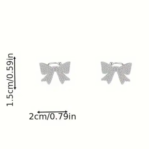 BOWKNOT Ear Cuff Huggie 18K Plated Silver Rhinestones No pierce Clip On Earring - Picture 14 of 16